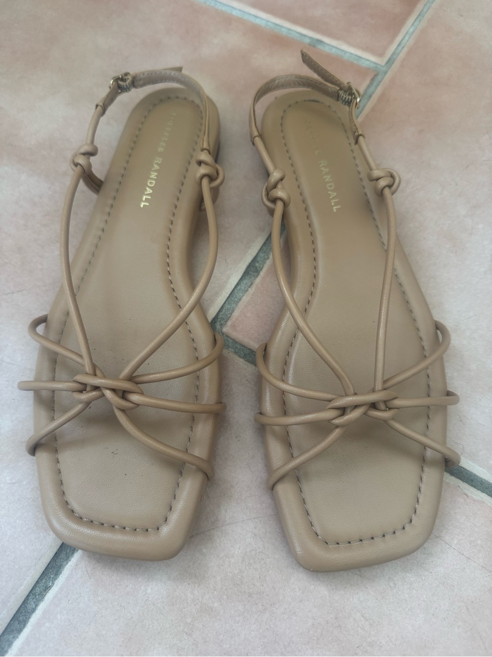 Loeffler Randall Tan Knotted Strappy Square-Toe Karly Sandals